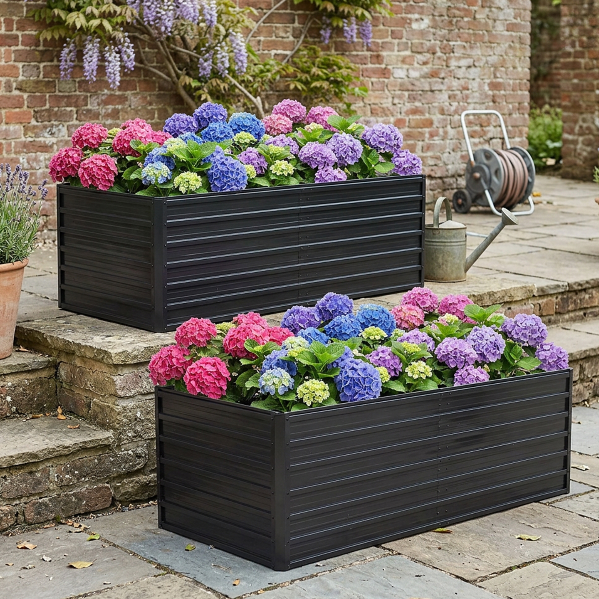190x90x64cm Raised Garden Bed, Large Metal Planter Box With Open Base For Drainage, Heavy Duty Galvanized Steel Flower Bed Kit, Weather & Rust Resistant For Vegetables Flowers Patio Backyard – Black