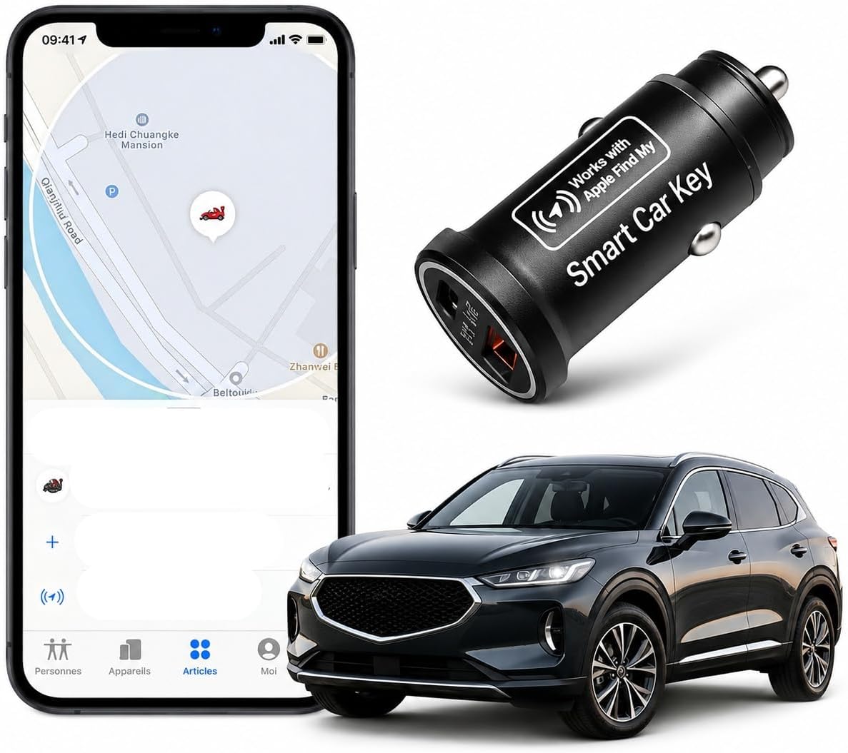 Find My Worldwide 2-in-1 Gps-tracker Mit Autoladegerät, Nur Kompatibel Mit Ios, Zwei Usb-anschlüsse, Gps-fahrzeugortung In Echtzeit, Diebstahlschutzfunktion