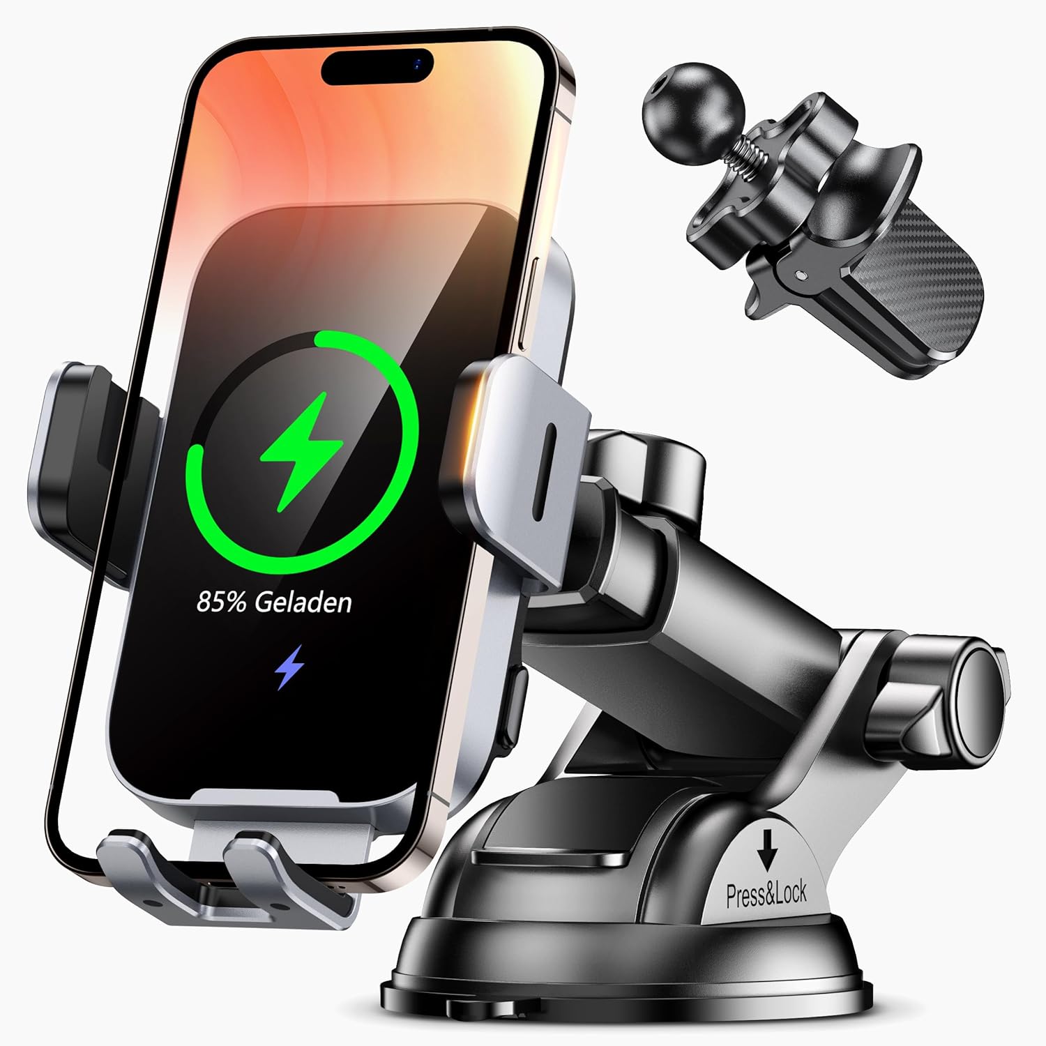 Iseyou Kabellose Kfz-handyhalterung, 15 W [automatische Klemmung] Kabelloses Kfz-ladegerät Mit Qc 3.0 Schnellladeadapter, Kompatibel Mit Iphone 17, 16, 15 Pro Max, Galaxy S25/s24