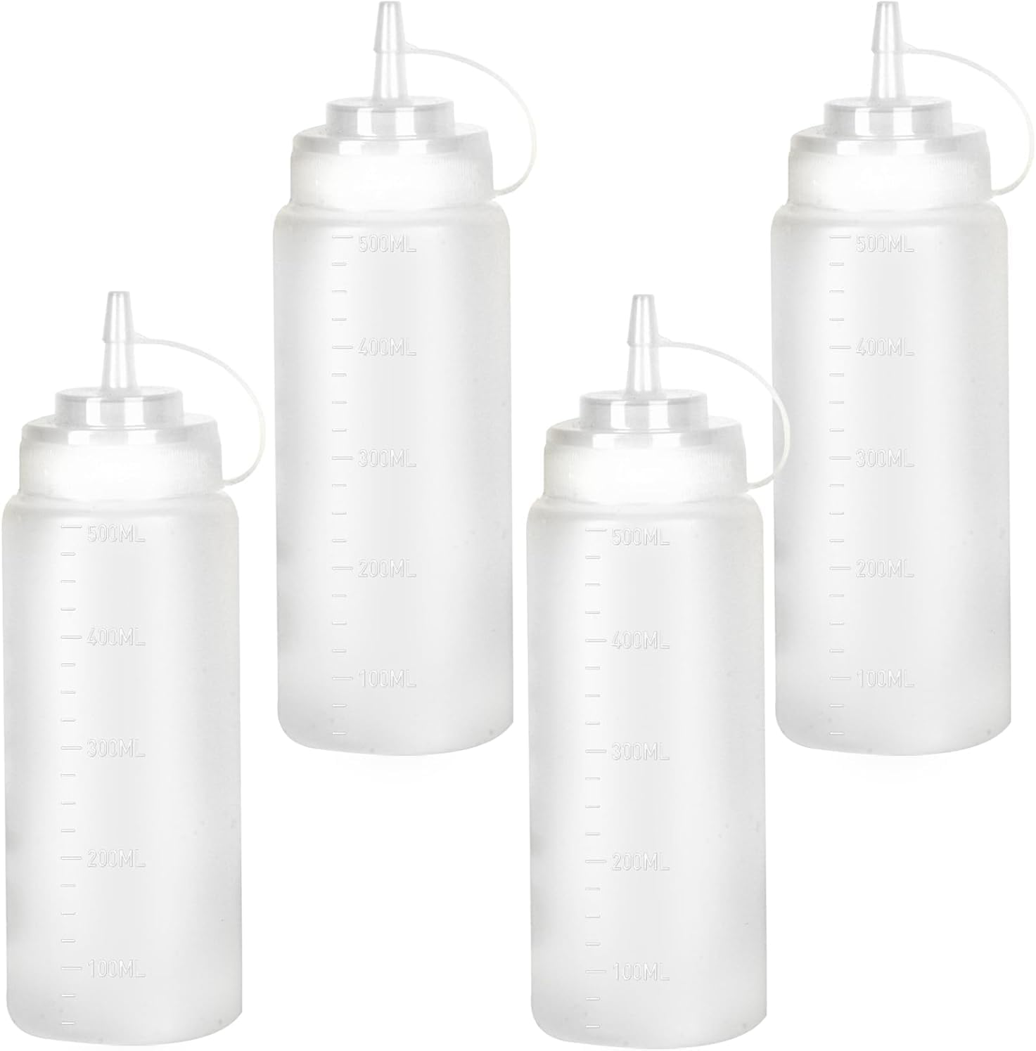 Set Mit 4 Flexiblen 500-ml-kunststoffflaschen Mit Verschlüssen Und Dosieraufsätzen Für Soßen, Mayonnaise, Olivenöl, Farbe, Pigmente, Ketchup