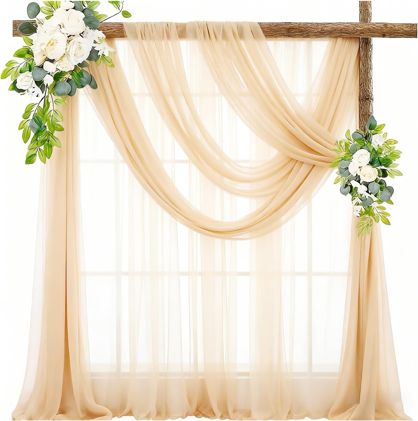 Hochzeitswandvorhang, 75 X 800 Cm, Champagnerfarben, Eleganter Und Romantischer Hochzeitsbogen, Tülldekoration Für Zeremonie, Feier Oder Dekoration.