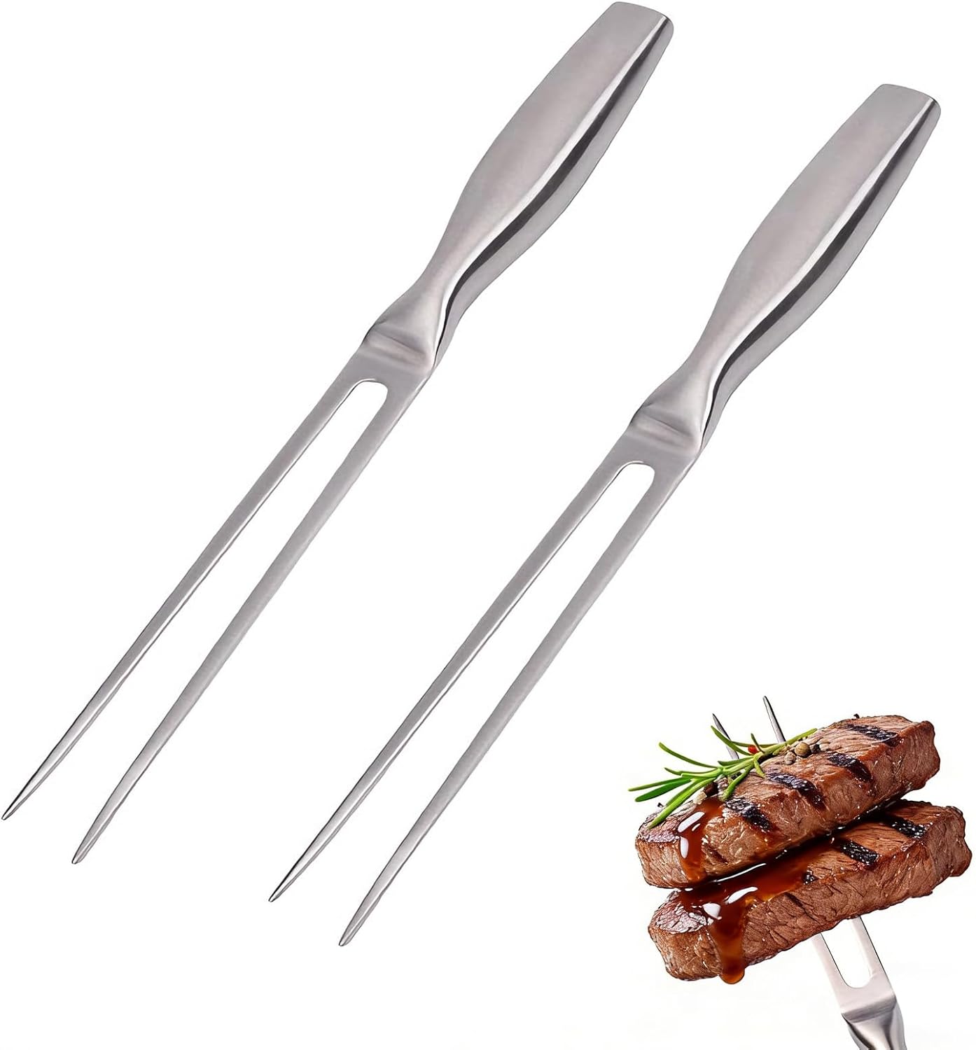 Fleischgabel Aus Edelstahl (2er-set), 27 Cm Lange Tranchiergabel Mit Griff, Professionelle Fleischgabel, Geeignet Für Steaks, Braten Und Gemüse