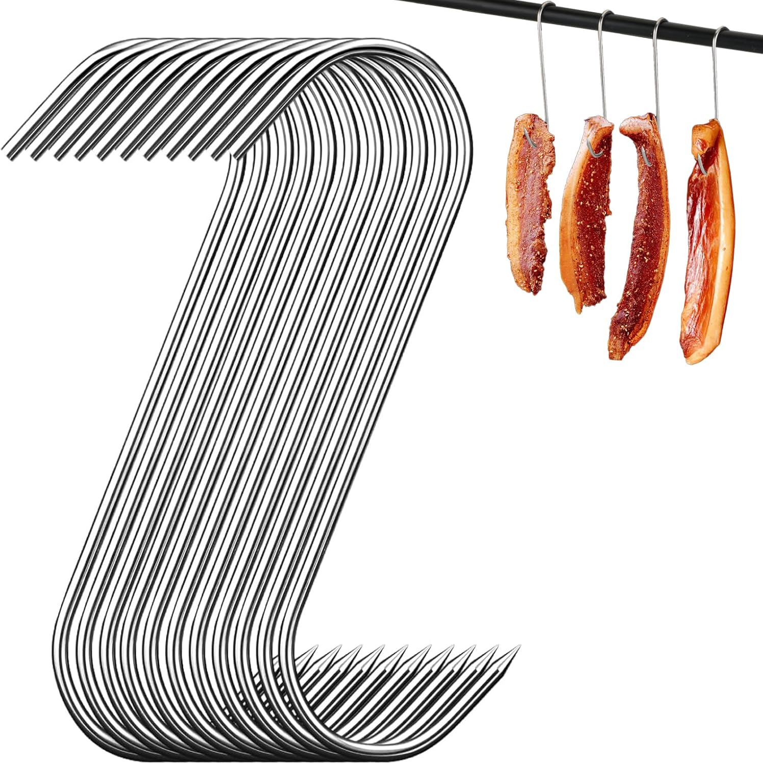 Packung Mit 30 Wiederverwendbaren Edelstahl-fleischerhaken (180 X 3 Mm) Zum Räuchern, Kleine S-haken Zum Aufhängen Von Fleisch, Würsten Und Gartendekorationen.