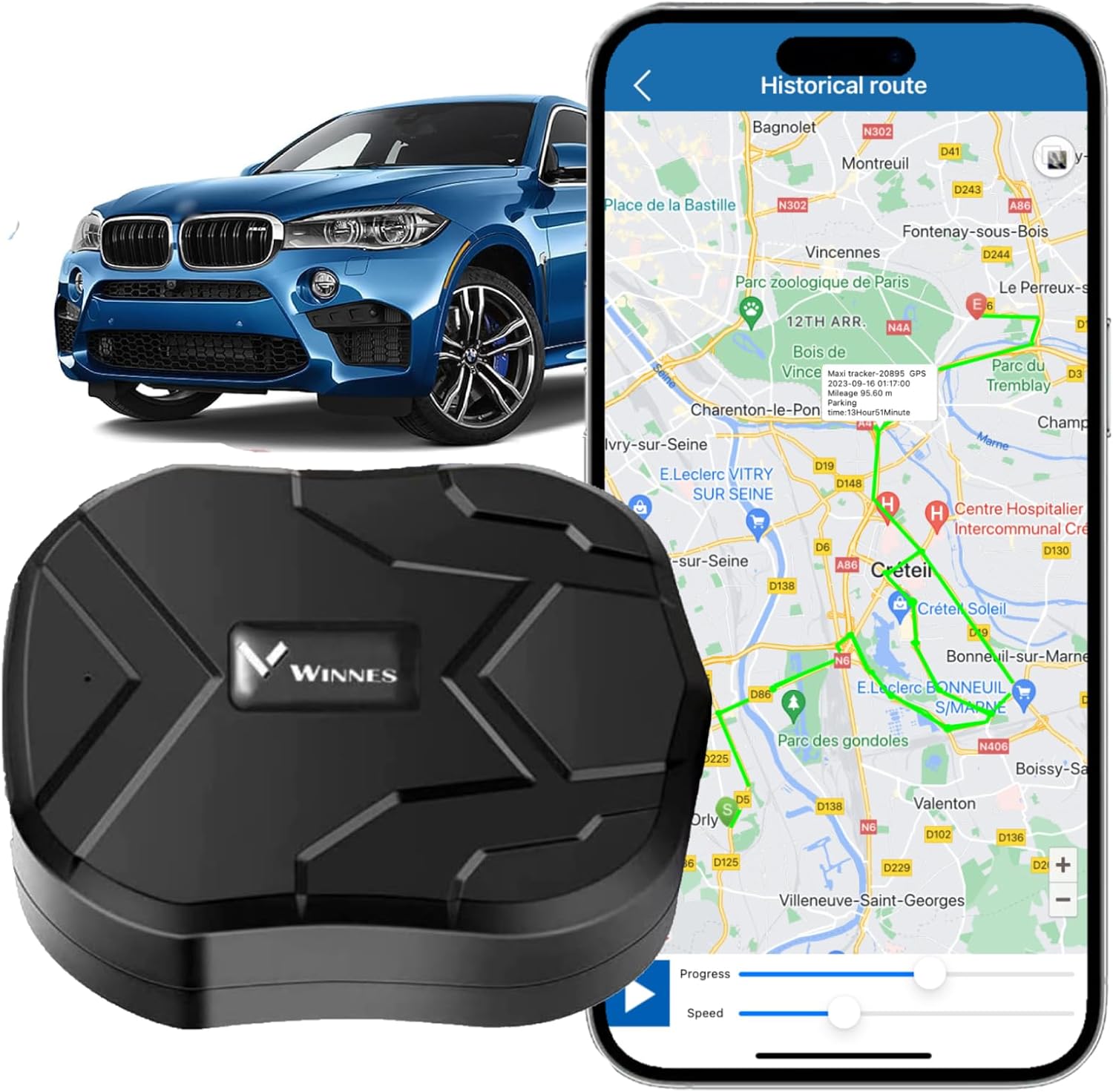 Winnes Tk905b 2g Gps-autoortungsgerät Mit Echtzeit-ortung, Magnetischem Diebstahlschutz, 10.000 Mah Akku Und Langer Akkulaufzeit. Fahrzeugortungssystem.