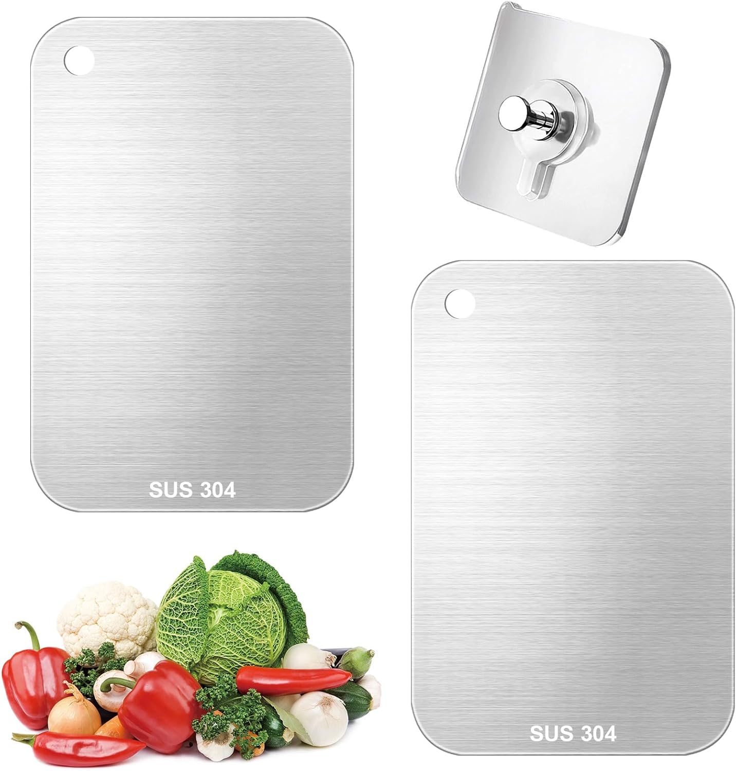 Schneidebretter Aus Edelstahl, Doppelseitige Titan-schneidebretter, Schneidebretter Zum Kochen, Für Fleisch, Gemüse Und Obst + 2 Haken
