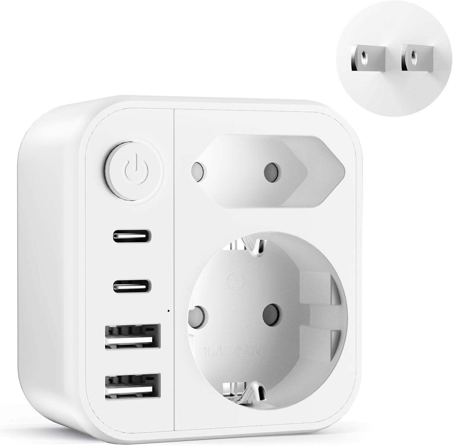 6-in-1-netzteil Für Japan, 2500-w-reiseadapter Mit 2 Usb-c-anschlüssen Und 2 Usb-a-anschlüssen, Schuko-zu-usb-a-adapter Für Die Usa, China, Kanada, Thailand Und Japan.
