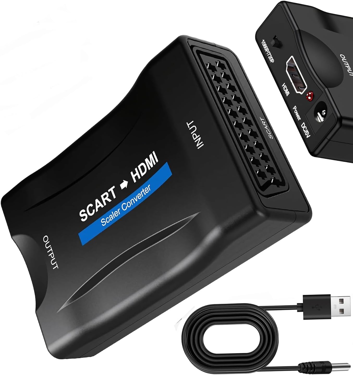 Cablelera Scart-zu-hdmi-adapter Mit Usb-kabel (720p/1080p), Hdmi/scart-konverter Für Fernseher, Monitore Und Projektoren, Scart Hd-audio/video-kompatibel Mit Ps3, Dvd, Vhs, Xbox Und Blu-ray, Plug & Pl