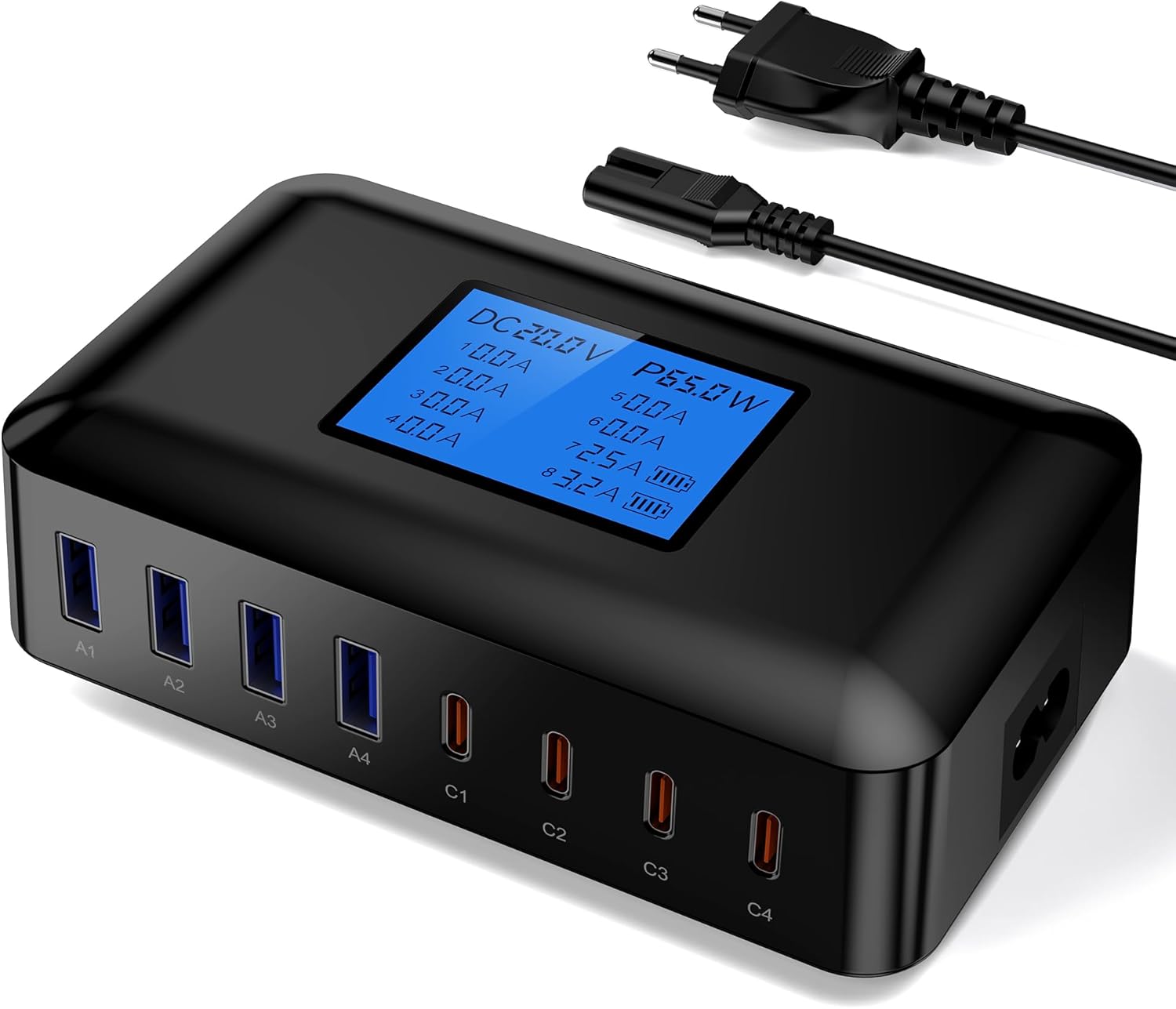 8-port Usb-c Ladestation, Gan Usb Multi-port Ladegerät, 65w Pd/qc Schnellladung, Led-display Für Macbook, Iphone 15, 14 Pro Max, 13, 12, 11, Ipad Und Samsung.