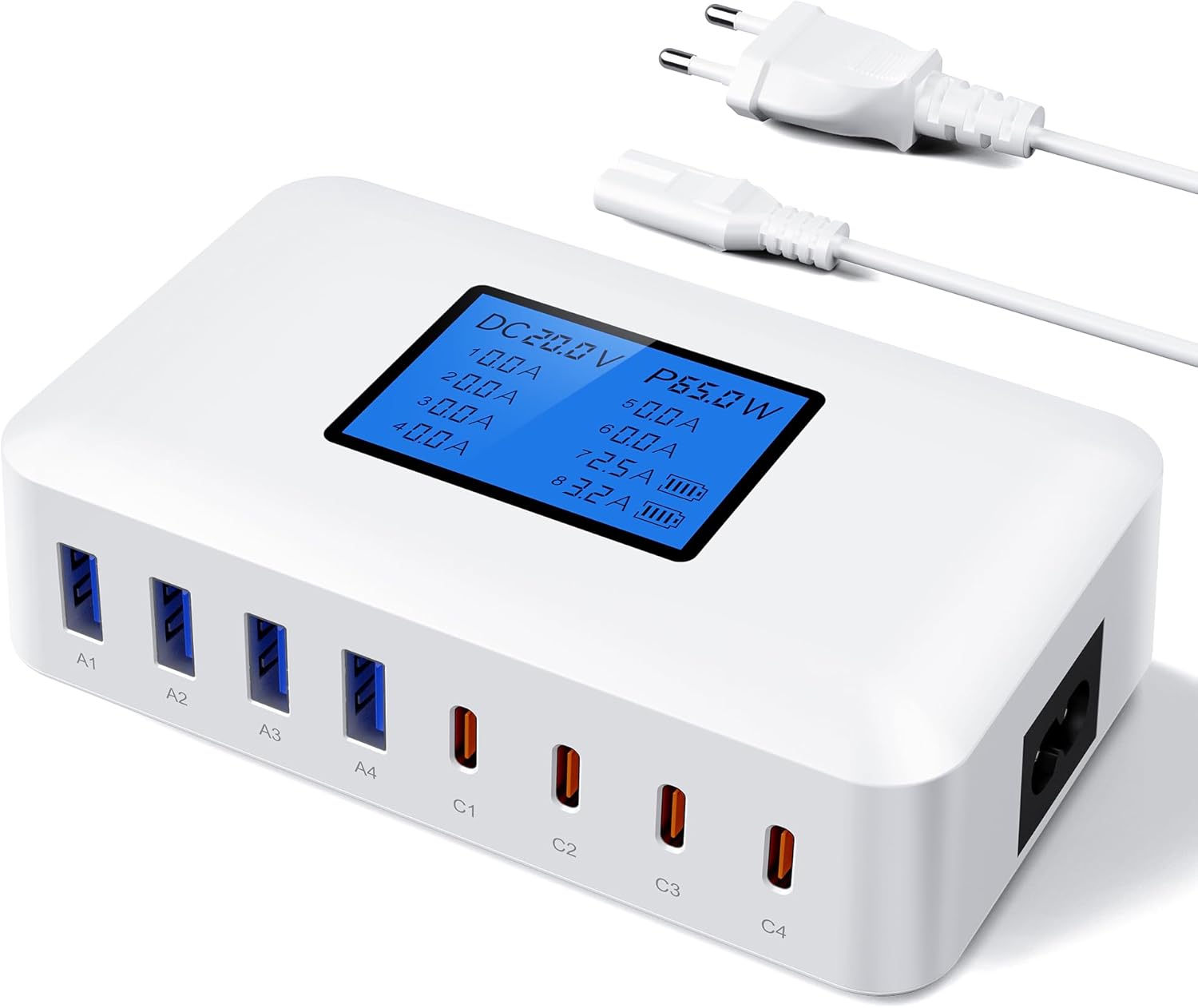 8-port 200w Gan Usb-c Ladegerät, Schnellladegerät Mit Led-anzeige Und 65w Usb-ladestation, Kompatibel Mit Macbook, Ipad Pro, Air, Iphone 16, 15, 14, Galaxy, S24
