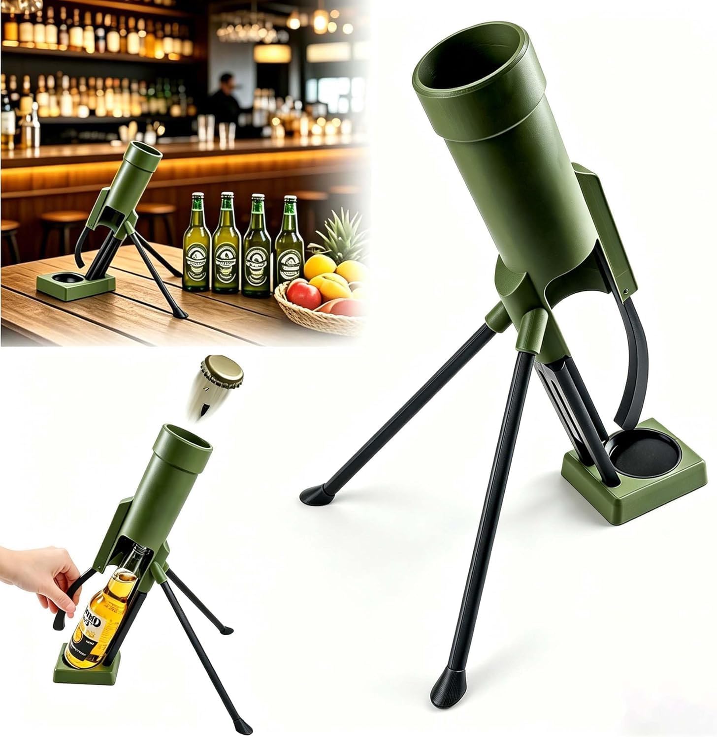 Mörser-flaschenöffner, 51-mm-bierflaschenöffner, Lustiger Bierflaschenöffner, Freihändig, Taktischer Kronkorkenwerfer, 330-ml-bierflaschenöffner Für Zuhause, Urlaub, Bars Und Büro.