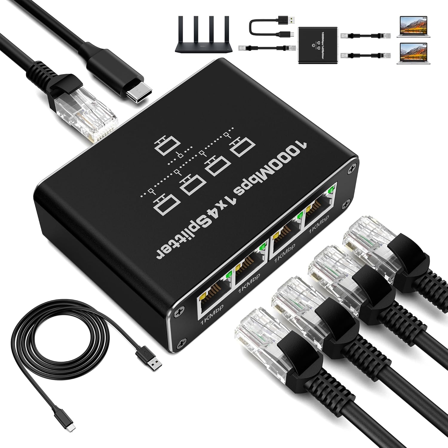 Rengoga 4-port Rj45 Ethernet-switch 1000 Mbit/s, 1 Zu 4 Rj45 Kabelsplitter Für Computer, Switches, Router, Set-top-boxen Und Fernseher.