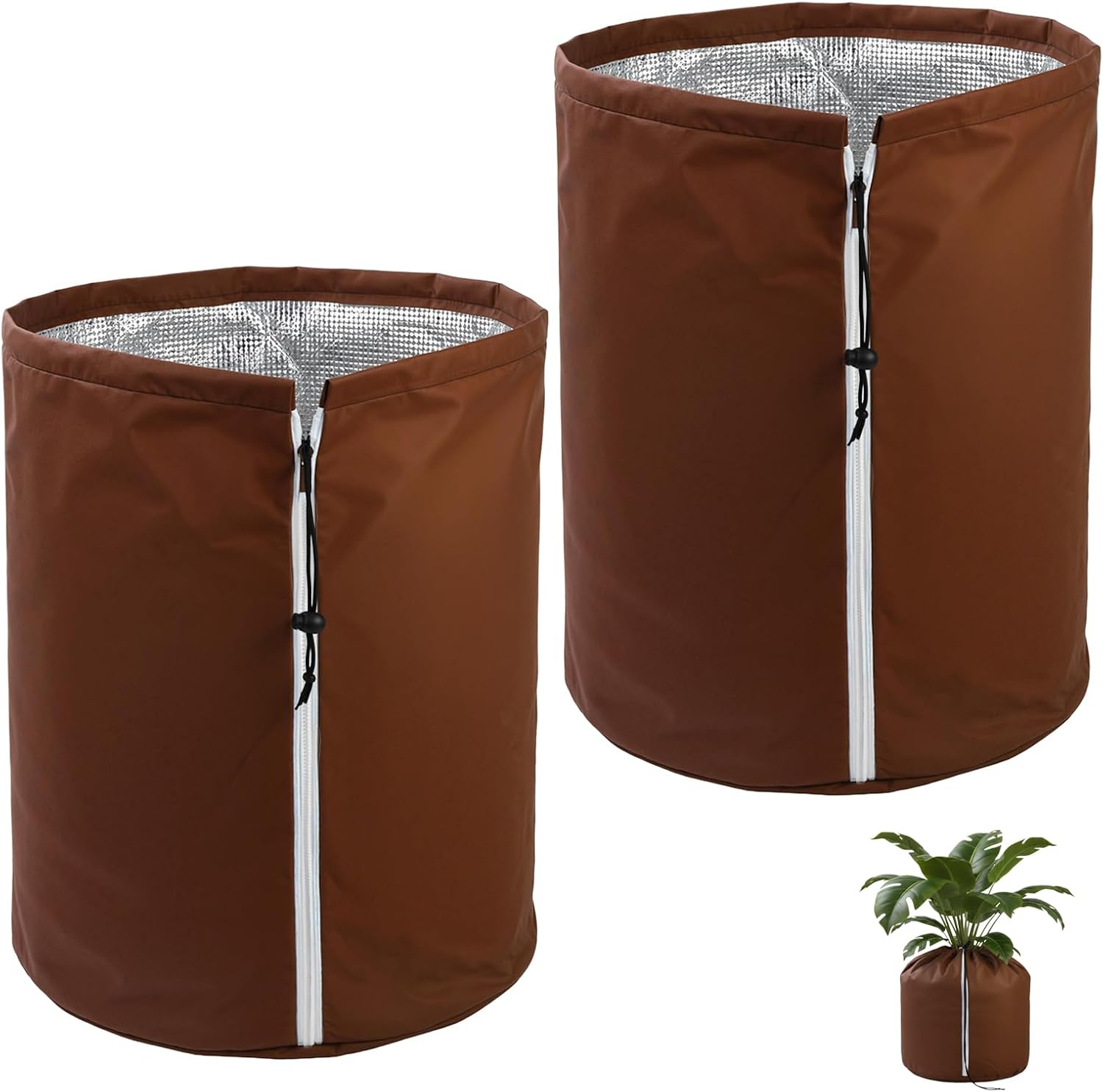 Set Mit 2 Pflanzenschutzhüllen (45 X 50 Cm) – Winterabdeckung Für Freilandpflanzen Mit Aluminiumfutter, Reißverschluss Und Kordelzug – Schützt Die Wurzeln Vor Frost