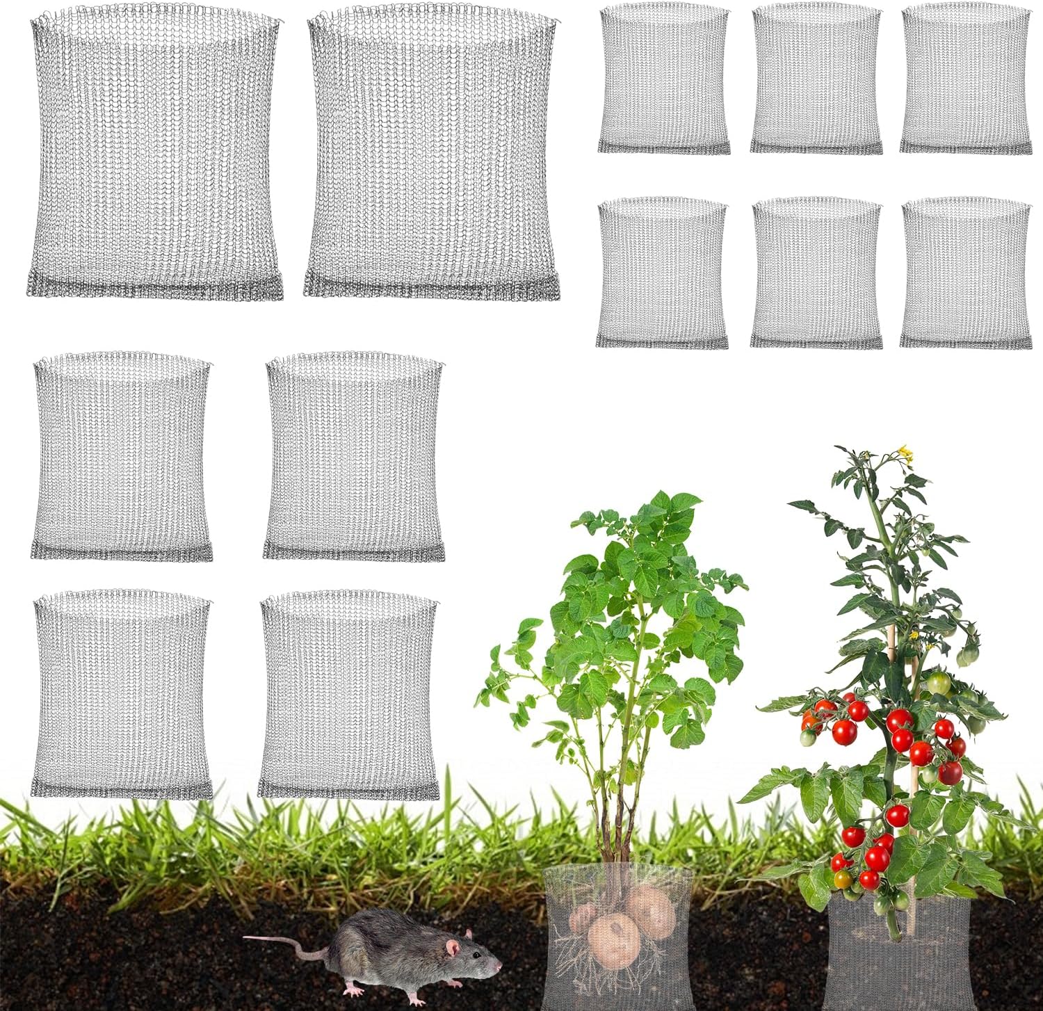 Set Mit 12 Edelstahl-wühlmaus-sicheren Körben, Drahtgitter-schutzkörben, Wurzelschutzkörben, Drahtgitterbeuteln Für Blumen Und Gemüse