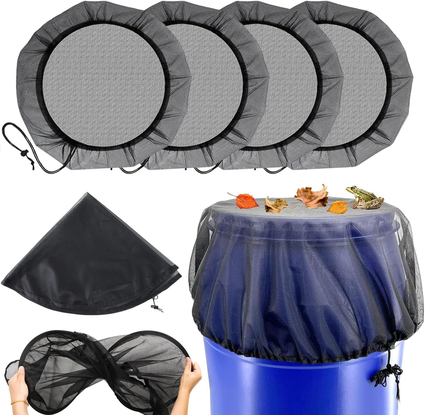 Verstellbares 4-teiliges Schutznetz Für Fässer, Regenschutz Für Müllcontainerplanen, Abdeckung Für Regenwasserfässer, Ganzjahresnetz, Blatt- Und Insektenschutzmittel