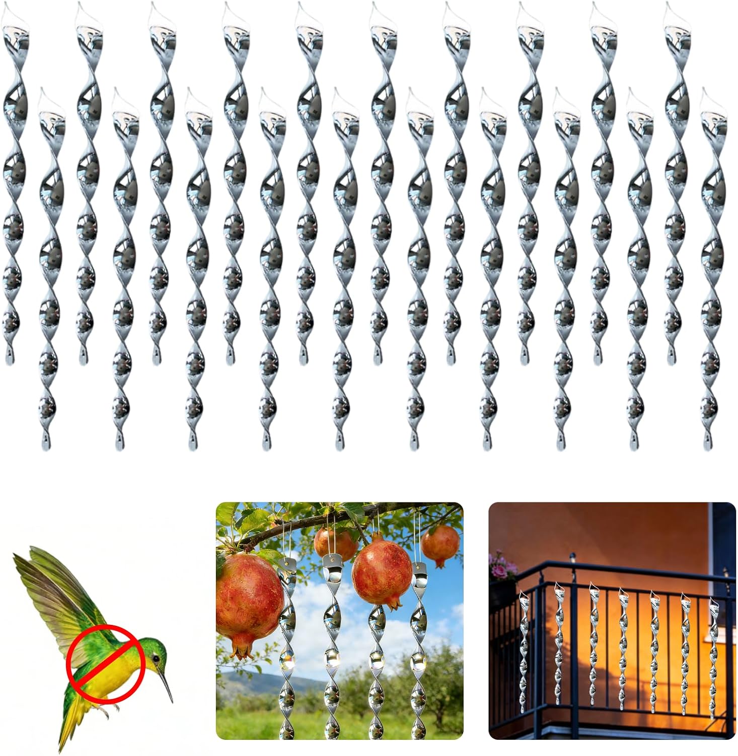 Packung Mit 20 Reflektierenden Vogelabwehrspiralen, 360°-vogelabwehr Für Den Außenbereich, Ideal Für Balkon, Gemüsegarten, Obstgarten, Gartenschutz Und Innendekoration.