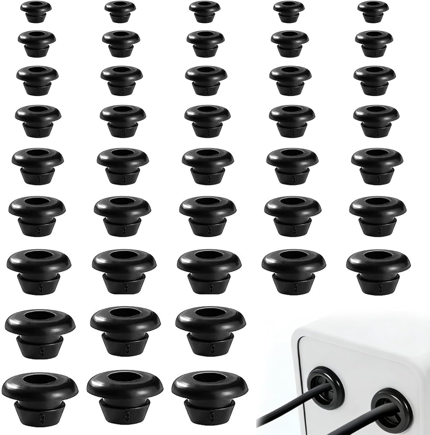 180 Schwarze Gummikabelschutzhüllen, 9 Größen (3-14 Mm), Zum Schutz Von Drähten Und Kabeln, Ideal Für Büro, Zuhause Und Schule.