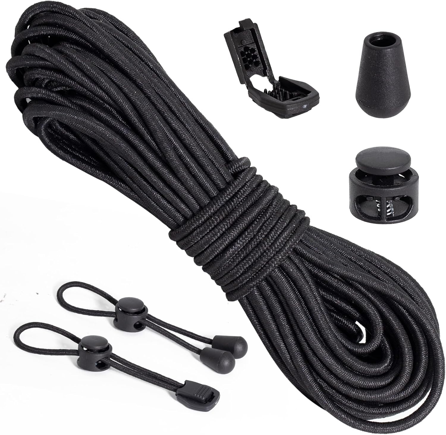 Mm X 12 M Gummiseil, 60-teiliges Zubehörset (20 Kabelbinder, 20 Kabelclips, 20 Endkappen), Bungee-seil Mit Gummizug Für Camping, Rucksäcke, Kleidung, Schuhe, Heimwerkerprojekte, Schwarz