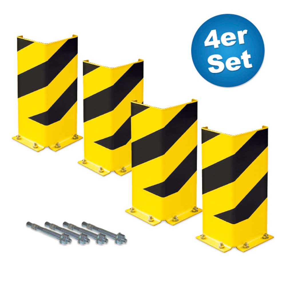 Brb 4x Anfahrschutz, 400 Mm Hoch, Schenkelbreite 160 Mm, Stahlprofil Mit Sicherheitskantung, Kratzfest Kunststoffbeschichtet In Gelb/schwarz