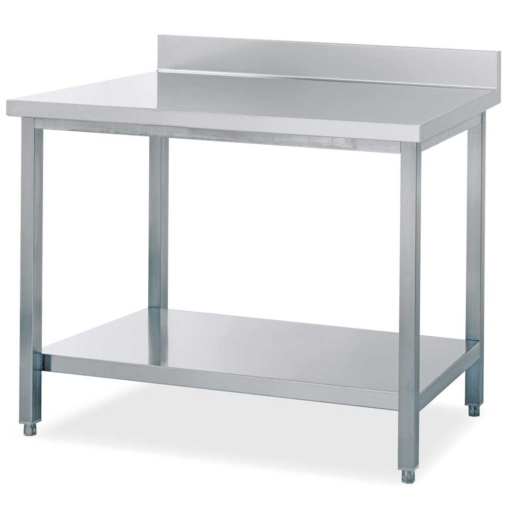Brb Edelstahl-arbeitstisch, Lxb 1 X 700 Mm, Arbeitsplatte Mit Aufkantung, Mit Ablageboden