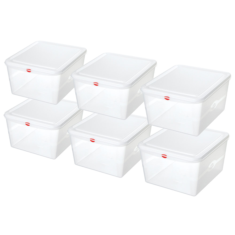 Brb 6x Lebensmittelbehälter Gn1/1 Mit Deckel, Lxbxh 530x325x200 Mm, 28 Liter, Milchig Transparent, Gastronomiequalität