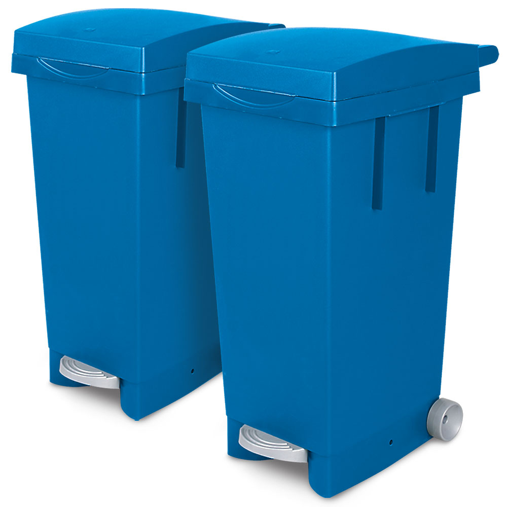 Brb Set, 2x 80 Liter Abfallbehälter Mit Rollen, Fußpedal, Selbstschließender Deckel, Klemmring Für Müllsäcke (blau)