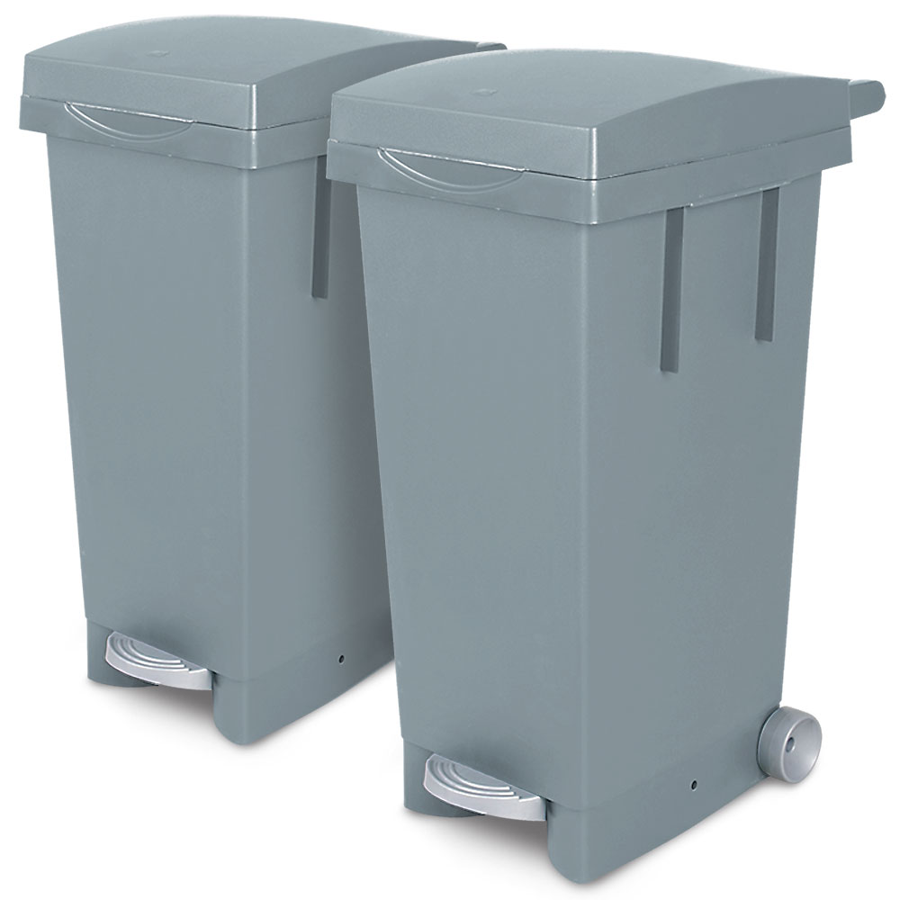 Brb Set, 2x 80 Liter Abfallbehälter Mit Rollen, Fußpedal, Selbstschließender Deckel, Klemmring Für Müllsäcke (grau)