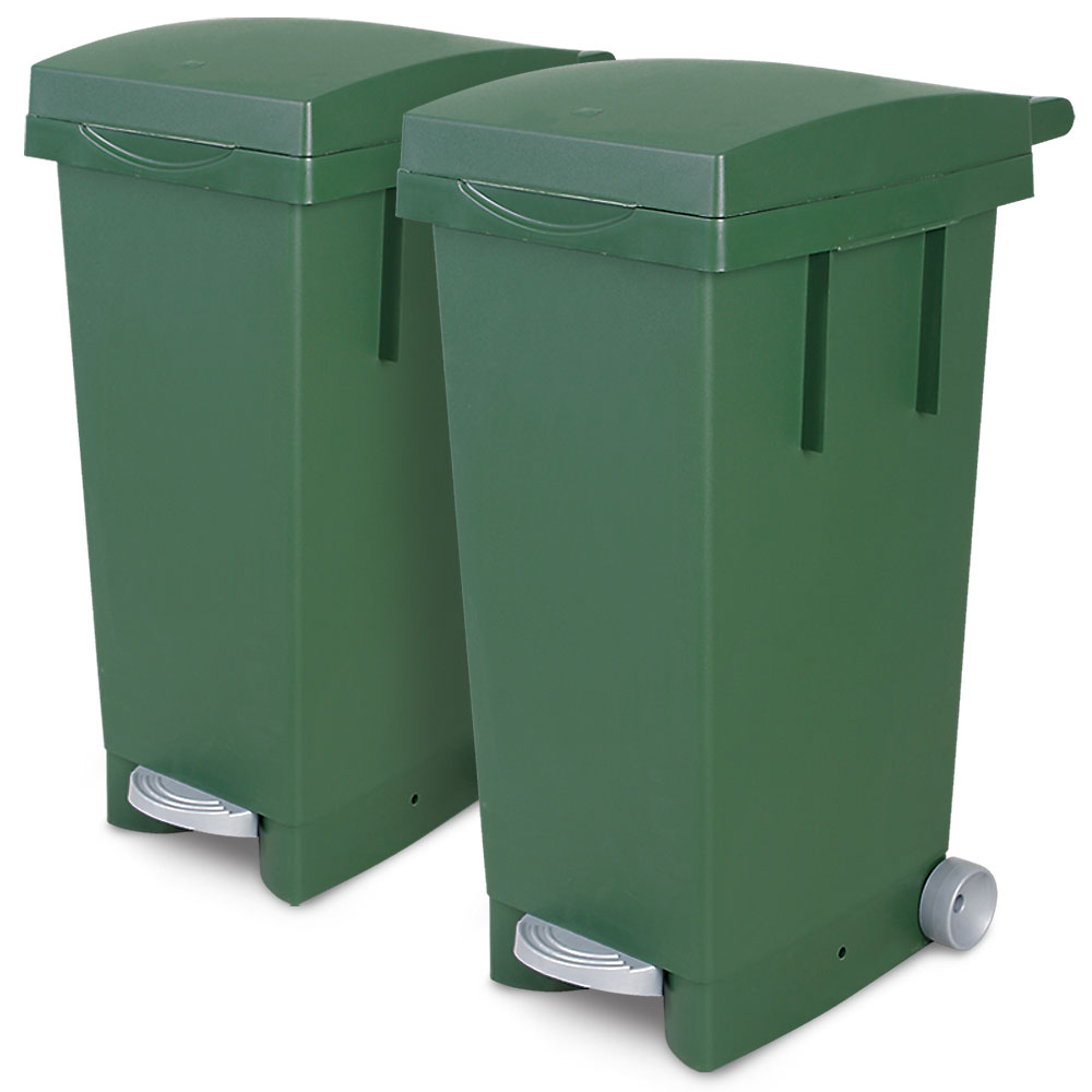 Brb Set, 2x 80 Liter Abfallbehälter Mit Rollen, Fußpedal, Selbstschließender Deckel, Klemmring Für Müllsäcke (grün)