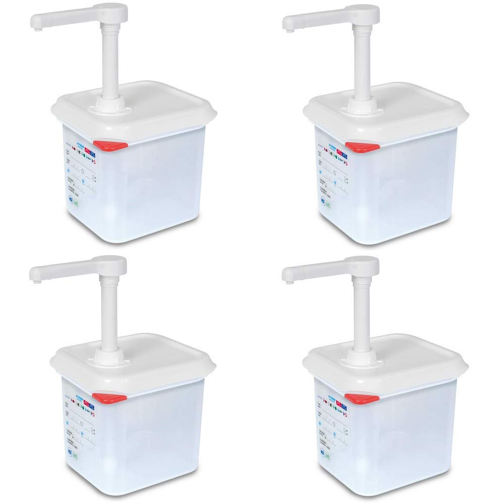 Brb 4x Pumpspender Für Saucen, 2,6 Liter, Pro Hub 30 Ml, Mit Dichtschließendem Deckel, Pp, Lxbxh 176x162x190 Mm