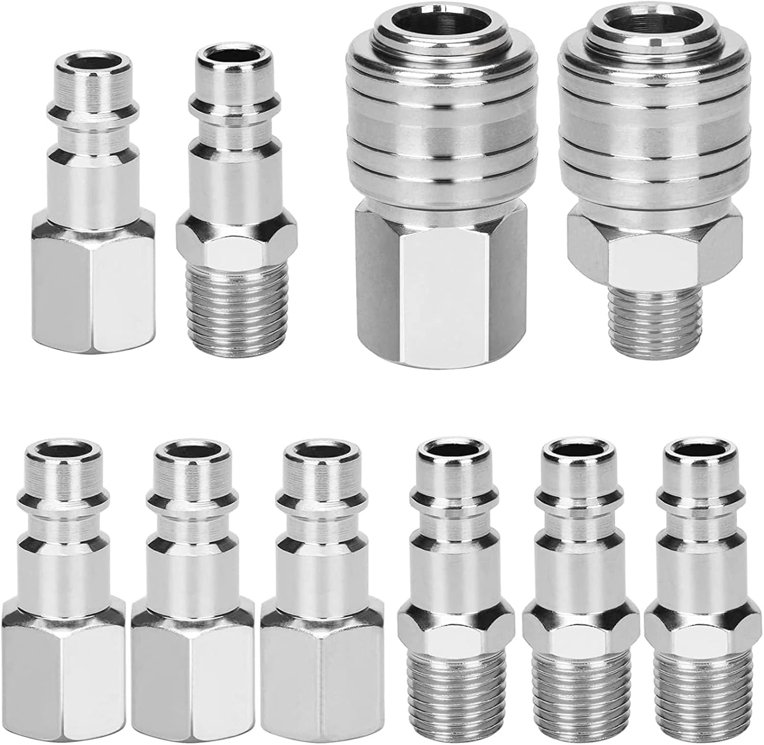 10x Druckluft Schnellkupplung 1/4" Npt Stecker Buchse Silber