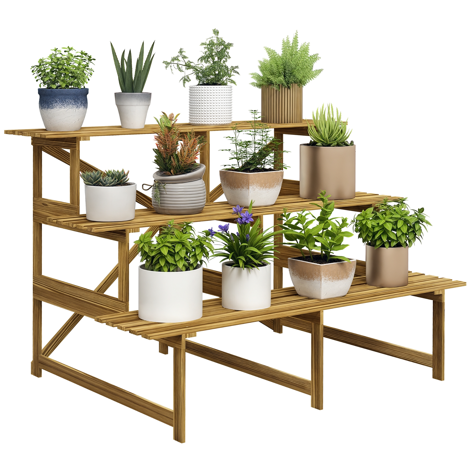 Pflanzenständer Pflanzenregal 3 Etagen Holztabletts 78 Cm Naturholz