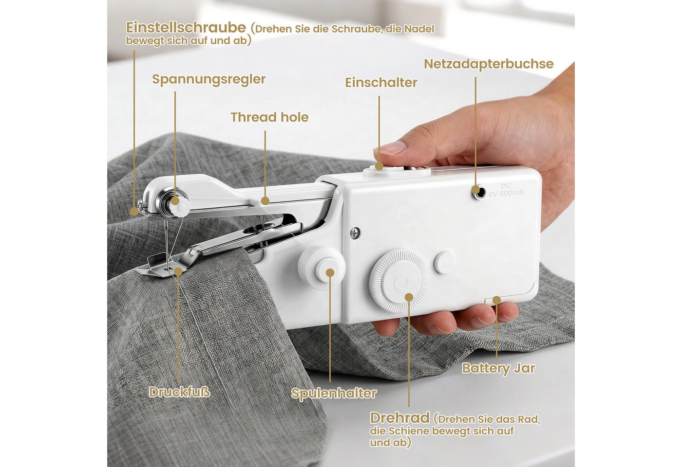 Handnähmaschine, Nähmaschine Elektrische Mini Handnähmaschine Für Anfänger Und Erwachsene, Schnelles Nähen Stitch , Tragbare Nähmaschine Mit Nähartikeln Für Zuhause, Reisen, Heimwerken Bild 3