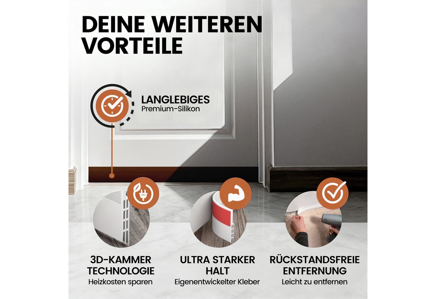 200cm Einseitiger Türboden Mit Selbstklebendem Wetterschutz, Türdichtungsstreifen, Kältestopp, Zugluftschutz Vor Zugluft Und Lärm (braun)