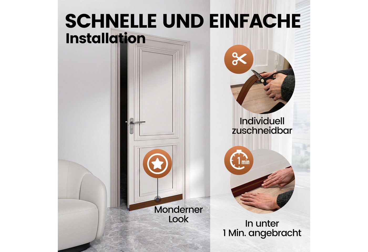 200cm Einseitiger Türboden Mit Selbstklebendem Wetterschutz, Türdichtungsstreifen, Kältestopp, Zugluftschutz Vor Zugluft Und Lärm (braun) Bild 5