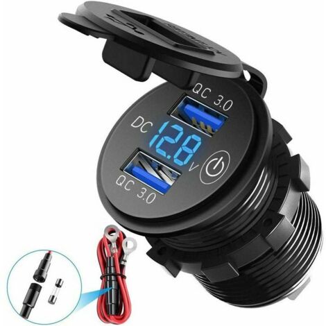 Bunthaus Dual Usb/qc3.0 Ladegerät Für Motorrad Und Auto, Wasserdicht, 12 V/24 V/36 W, Mit Led-digitalvoltmeter Und Schalter, Geeignet Für Autos, Geländefahrzeuge, Busse (blau)