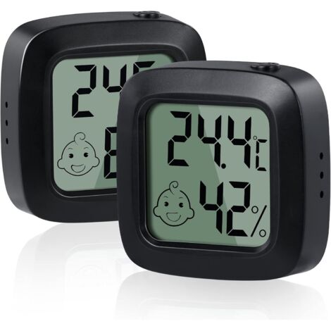 Bunthaus 2pcs Mini Hochpräzises Digitales Hygrometer-thermometer, Innen-hygrometer-thermometer, Mit Schalter, ℃/℉ Umwandelbar, Für Wohnzimmer, Lager, Babyzimmer, Garderobe (schwarz)
