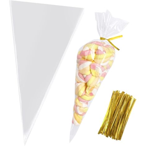 Bunthaus Kegelförmige Leckerlibeutel, 16 X 30 X 100 Kegelförmige, Durchsichtige Zellophan-leckerlibeutel, Dreieckige Konische Plastiktüten Für Leckereien, Popcorn-geschenk, Süßigkeiten, 100 Stück