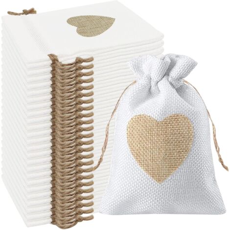 Bunthaus 24 Stück Sackleinenbeutel Mit Herzmuster, 10 X 14 Cm, Für Hochzeitsgeschenke, Süßigkeiten, Geschenke, Taufe, Geburtstag, Weihnachten, Klein (weiß)