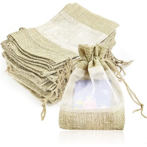 Bunthaus 16er-pack Genähte Organzabeutel Aus Sackleinen, Organza-geschenkbeutel Mit Kordelzug, Schmuckbeutel, Wiederverwendbar, Leckerlibeutel Für Ornamente, Süßigkeiten, Leckereien