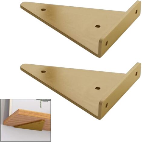 Bunthaus Schwimmende Dreieckige Regalhalterung Aus Metall, Verdeckte, Blinde Wandregalhalterung, Schlafzimmer, Wohnzimmer, Badezimmer, Diy-dekorationshalterung, 2 Stück (8 X 10 Cm, Goldfarben)