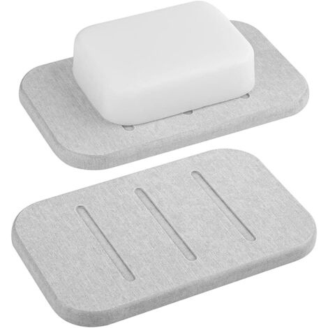 Bunthaus 2er-set Kieselgur-seifenschale, Schnell Trocknender Seifenhalter, Seifenstangenhalter Für Baddusche, Selbsttrocknender Seifenbehälter (grau)
