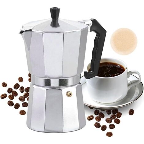 Bunthaus Moka-kanne, Italienische Kaffeemaschine Für 6 Tassen, Italienische Espresso-kaffeemaschine, Italienische Moka-kaffeemaschine, Für Gas- Und Glaskeramik-kochfelder, 300 Ml, Aluminium, Silber