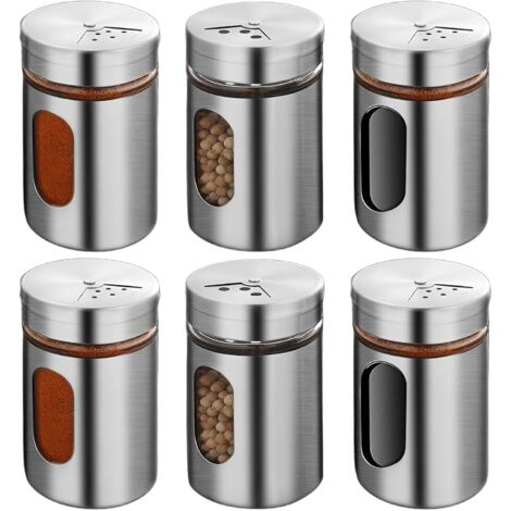Bunthaus 6er-pack 80-ml-gewürzdosen: Gewürzdosen Mit 3 Arten Von Glas-gewürzlöchern Mit Drehbarem Edelstahldeckel, Salzbox, Gewürzbox, Gewürzdosen Für Küche, Esszimmer