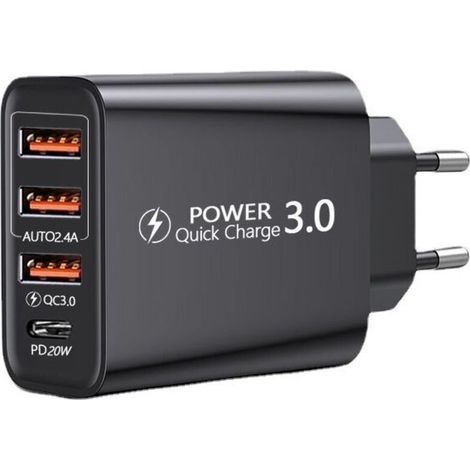 Bunthaus Quick Charge 3.0 Usb-wandladegerät Und Usb-c-kabel, Qc 3.0 30 W/6 A, 4 Ports, Schnelles Wandladegerät, Universelles Mehrfach-usb-netzteil Für Samsung Galaxy S10/s9/s8 Plus/note 8, Huawei