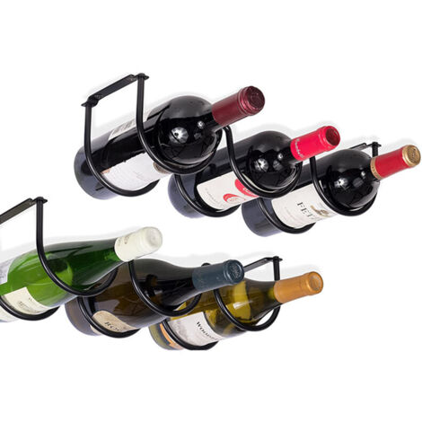 Bunthaus Set Mit 2 Dijon-weinregalen Zur Wandmontage, Wand- Und Unterschrank-weinregalen Zur Weinlagerung, Küchenorganisation Und -aufbewahrung, 3 Weinflaschen, Schwarzer Stahl (38 × 15 Cm)