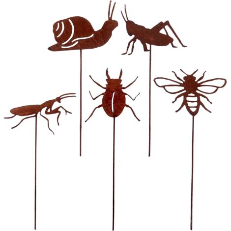Bunthaus Set Mit 5 Insektenschutz-gartensteckern Für Gartendekoration, Rostoptik, Rostige Metallstecker, Dekoration Für Garten, Terrasse, Balkon, Blumentopf