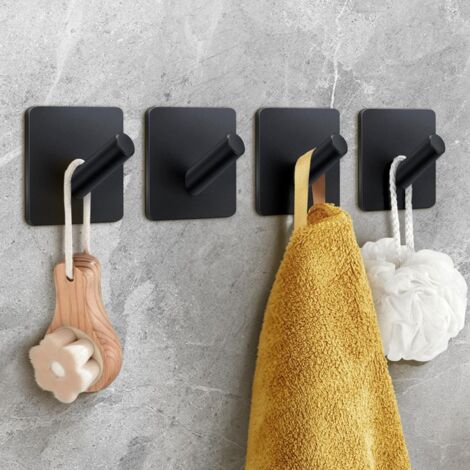Bunthaus Schwerer Klebehaken, 4er-pack Badetuchhaken, Selbstklebender Wandhaken Für Badezimmer/mantel/bademantel/küche, Nicht Perforierter Selbstklebender Haken, Mattschwarzer Edelstahl