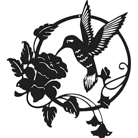 Bunthaus 1 Stück Runde Wanddekoration Aus Metall Für Garten, Wohnzimmer, Kolibri-wanddekoration, Hängende Kreise, Geschenk (schwarz, 25 X 25 Cm)