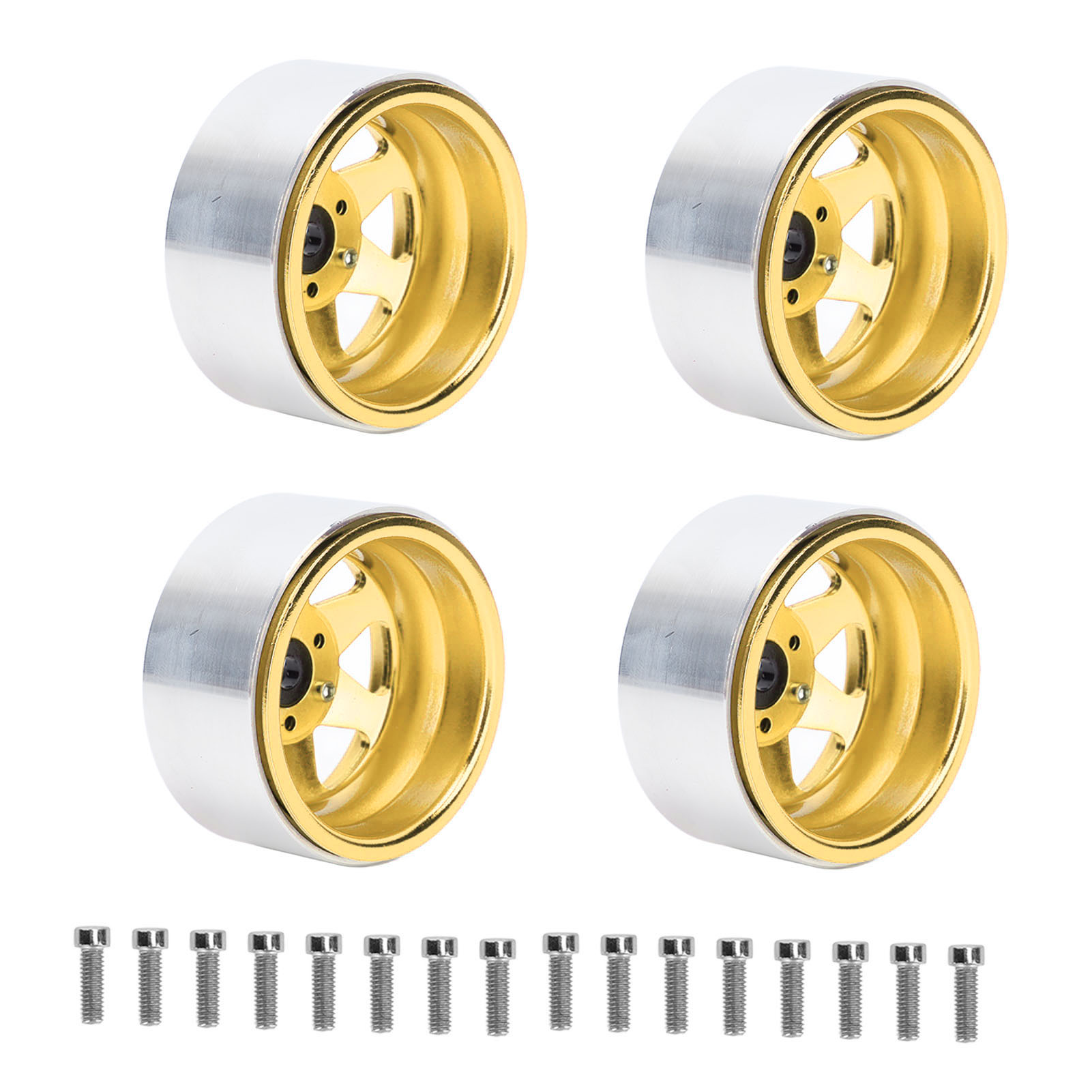 Satz Mit 4 Rc-car-felgen, 5,6 Cm (2,2 Zoll) Durchmesser, Aus Metall, Einfache Montage, Kompatibel Mit Axial Scx10 90046 Und Traxxas 1/10, Goldfarben.