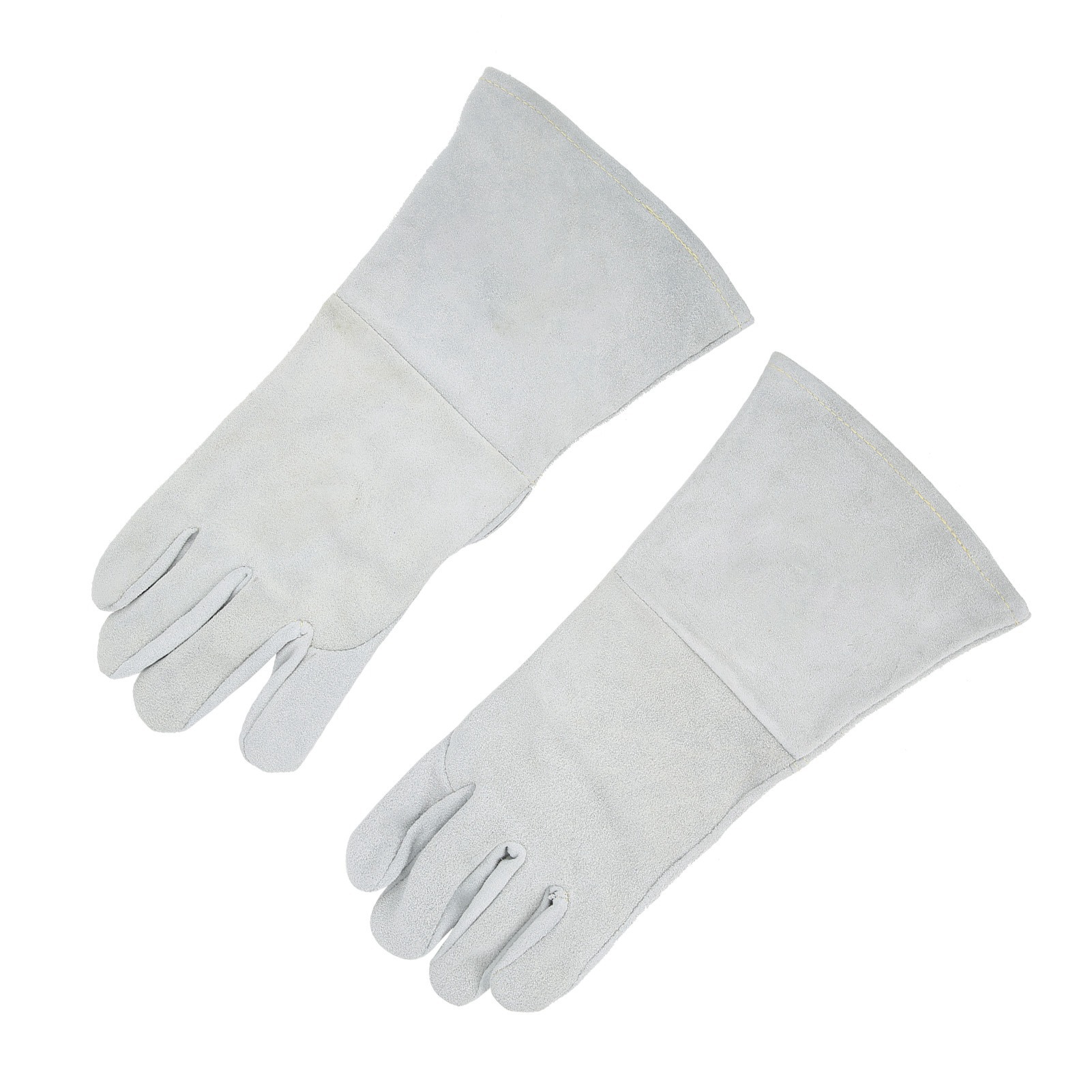 Paar Graue Schweißerhandschuhe Aus Rindsleder, Vollhandfläche, Verschleiß- Und Hitzebeständig, Zum Schneiden. Vollständiger Handflächenschutz, Verschleiß- Und Hitzebeständig.