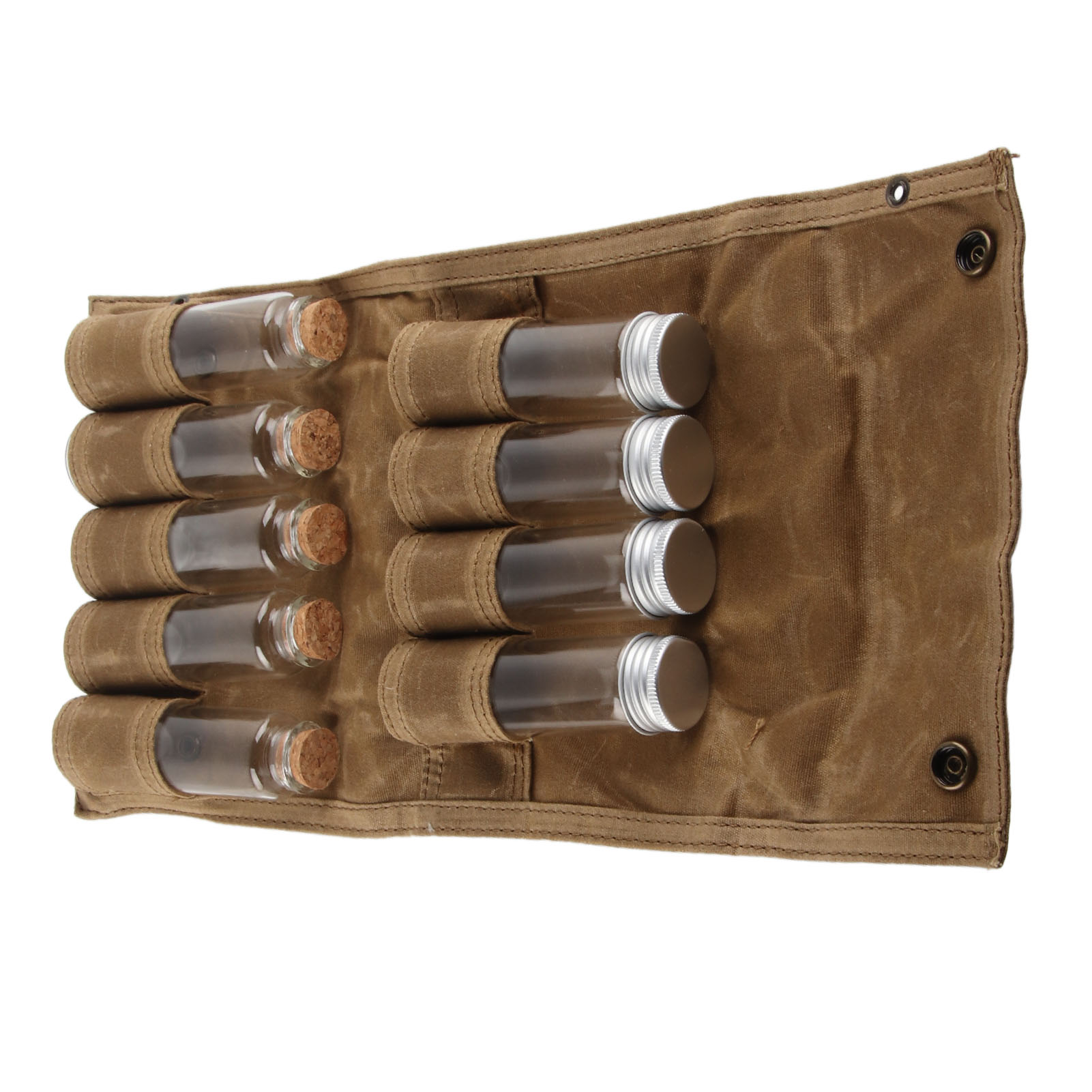 Tragbare Gewürztasche Aus Khakifarbenem Canvas, Multifunktional, Mit 9 Gewürzgläsern, Ideal Für Camping Und Reisen.